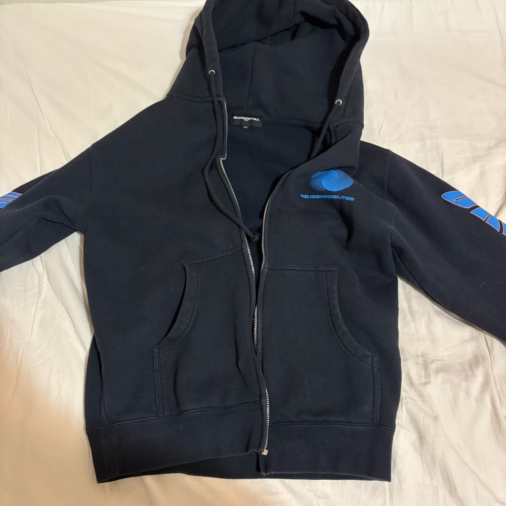 Shadow Hill Black Zip-Up Hoodie with Blue Accents